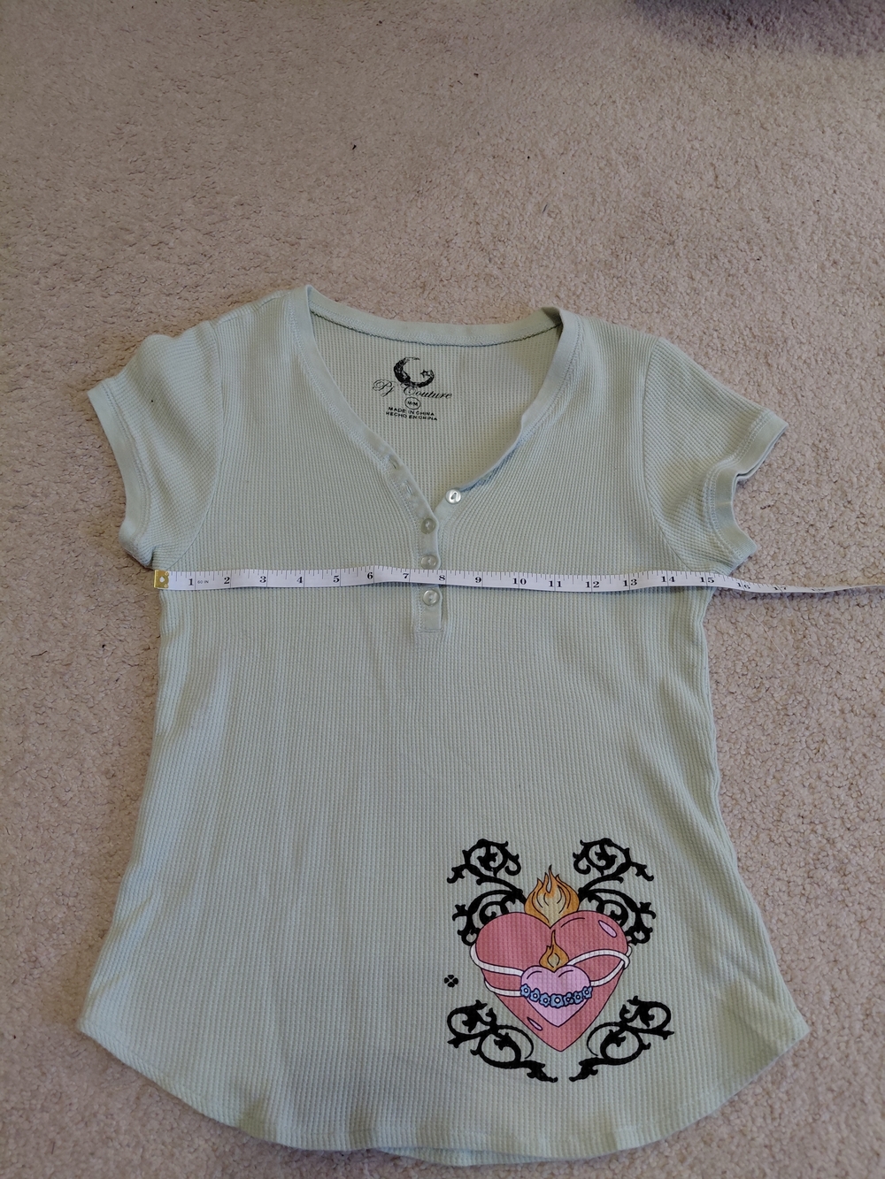 Pj Couture Mint Green Ribbed Henley Top with Pink Floral Heart Print Pajama Set - Picture 9 of 12